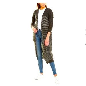 Portolano Draped Solid and Striped Long Sleeve  Cardigan, Front Patch Pockets